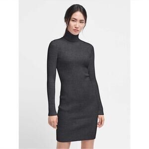 Wolford Turtleneck Merino Rib Dress Size Large Anthracite Melé Gray Long Sleeve